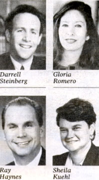 (left to right, top to bottom) Darrell Steinberg, Gloria Romero, Ray Haynes, Sheila Kuehl