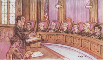 An artist's rendition of the case for the attorney discipline system being made before the California Supreme Court on Nov. 9.